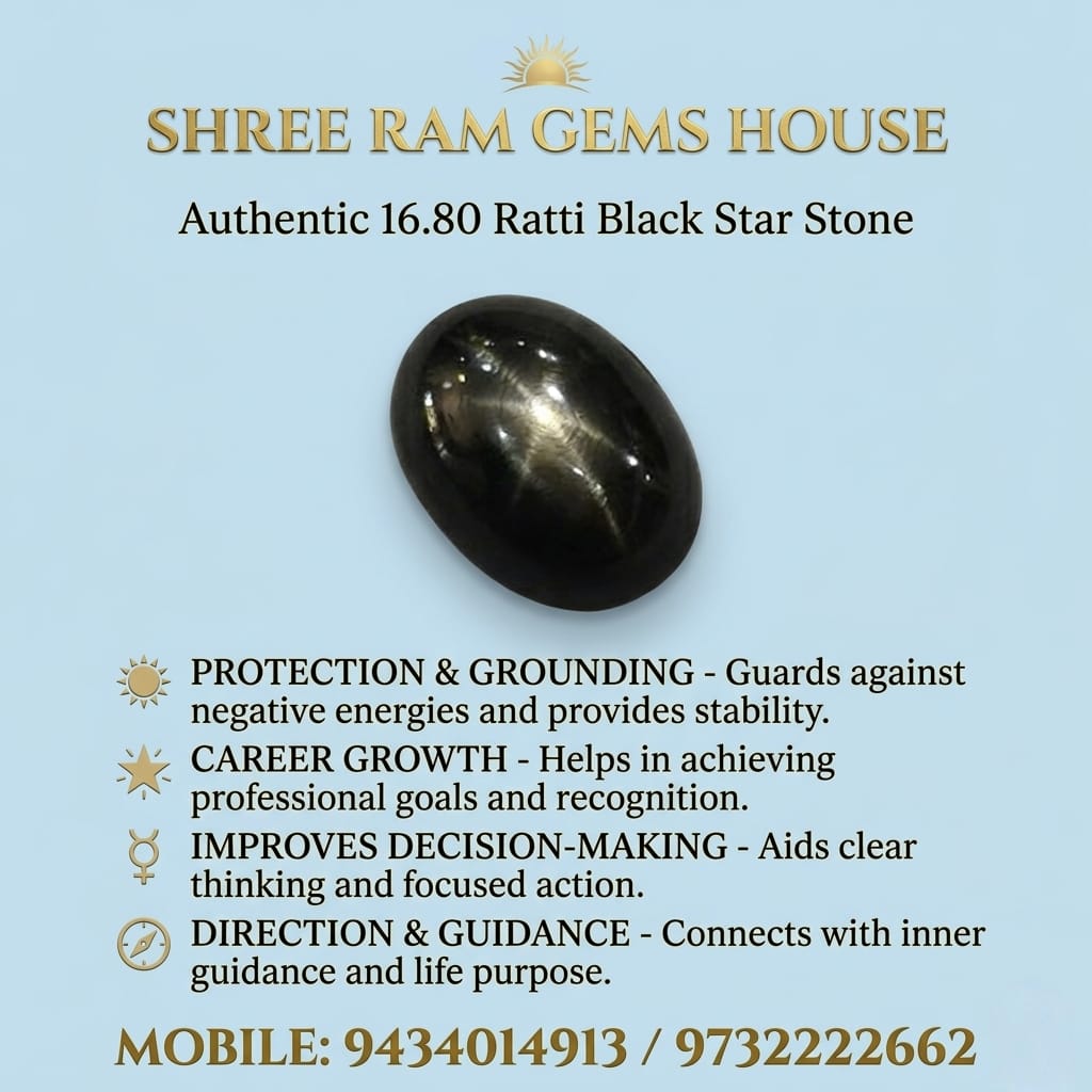 Genuine 16.80 Ratti Natural Black Star Stone