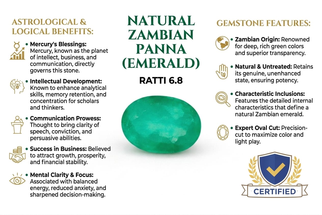Natural Zambian Emerald (Panna) – 6.8 Ratti