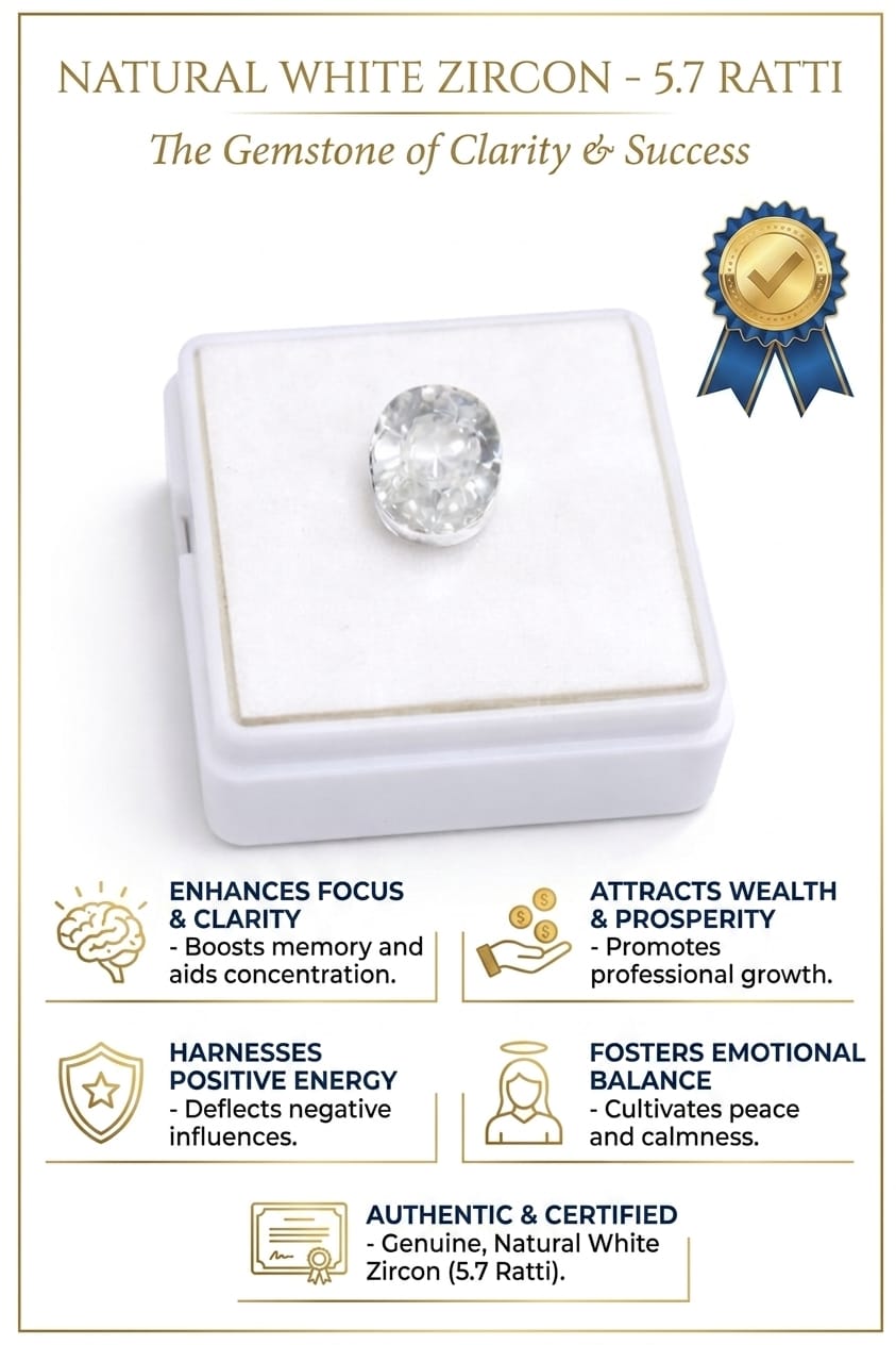 Radiant Natural White Zircon (5.7 Ratti)