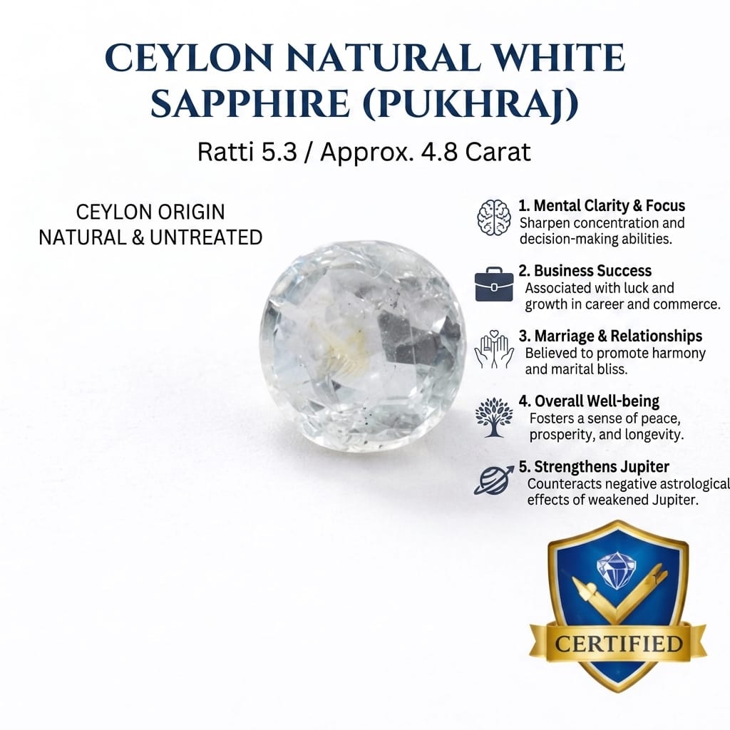 Ceylon Natural White Sapphire (Pukhraj) – 5.3 Ratti