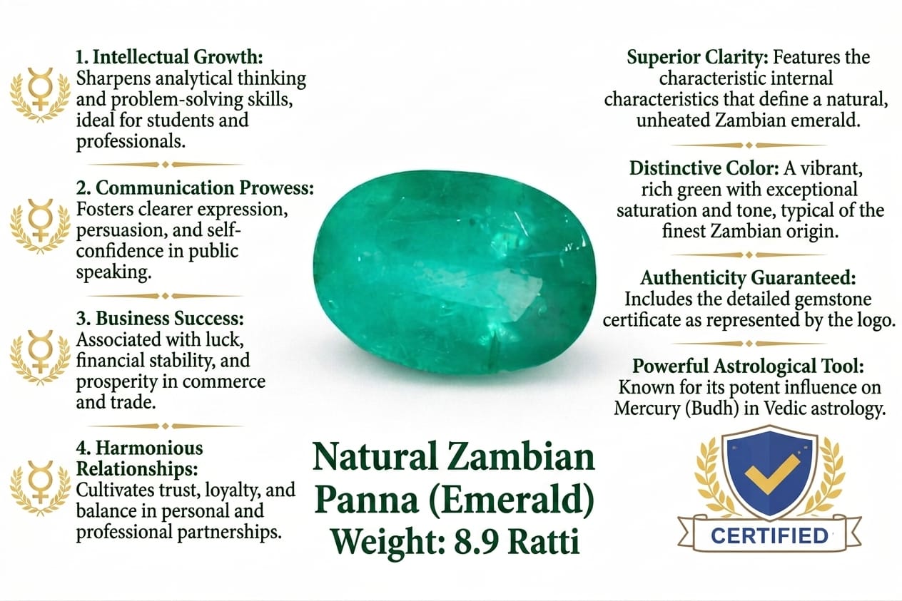 Natural Zambian Emerald (Panna) – 8.9 Ratti