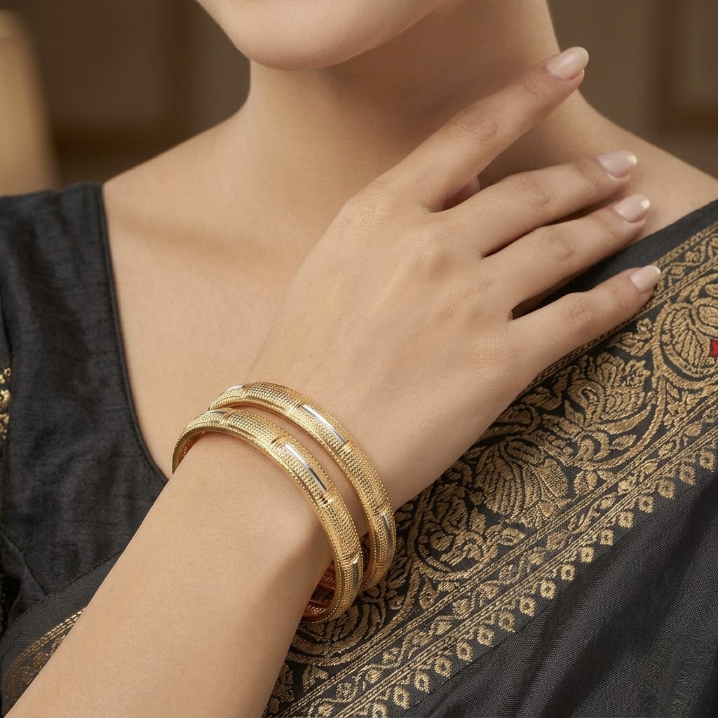 Maharaja Textured Gold-Finish temple Bangles