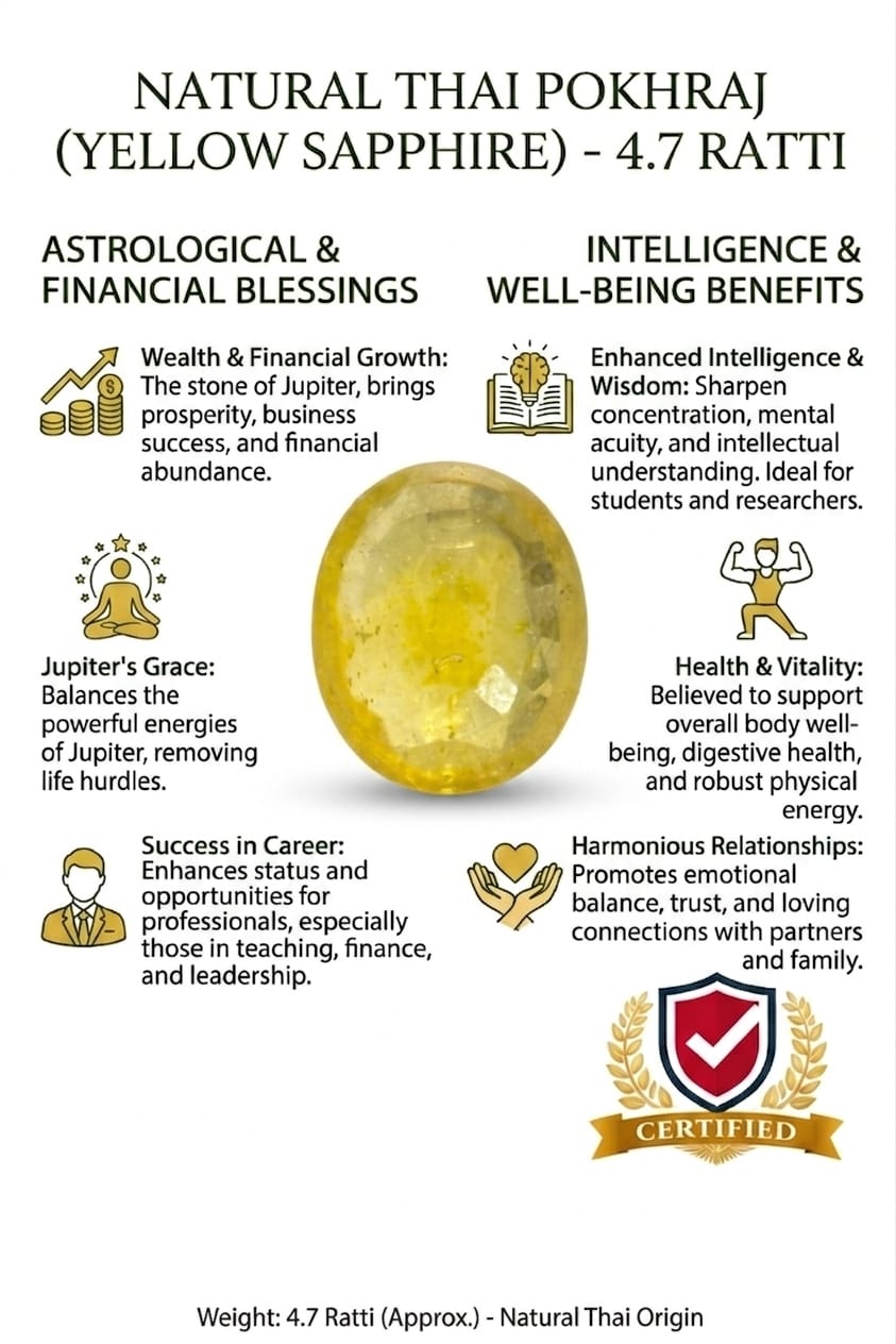 Natural Thai Pokhraj (Yellow Sapphire) – 4.7 Ratti