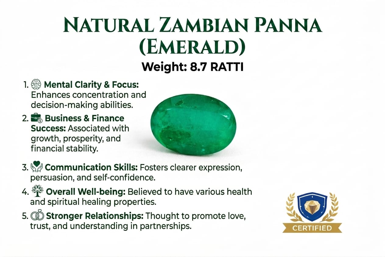 Natural Zambian Emerald (Panna) – 8.7 Ratti